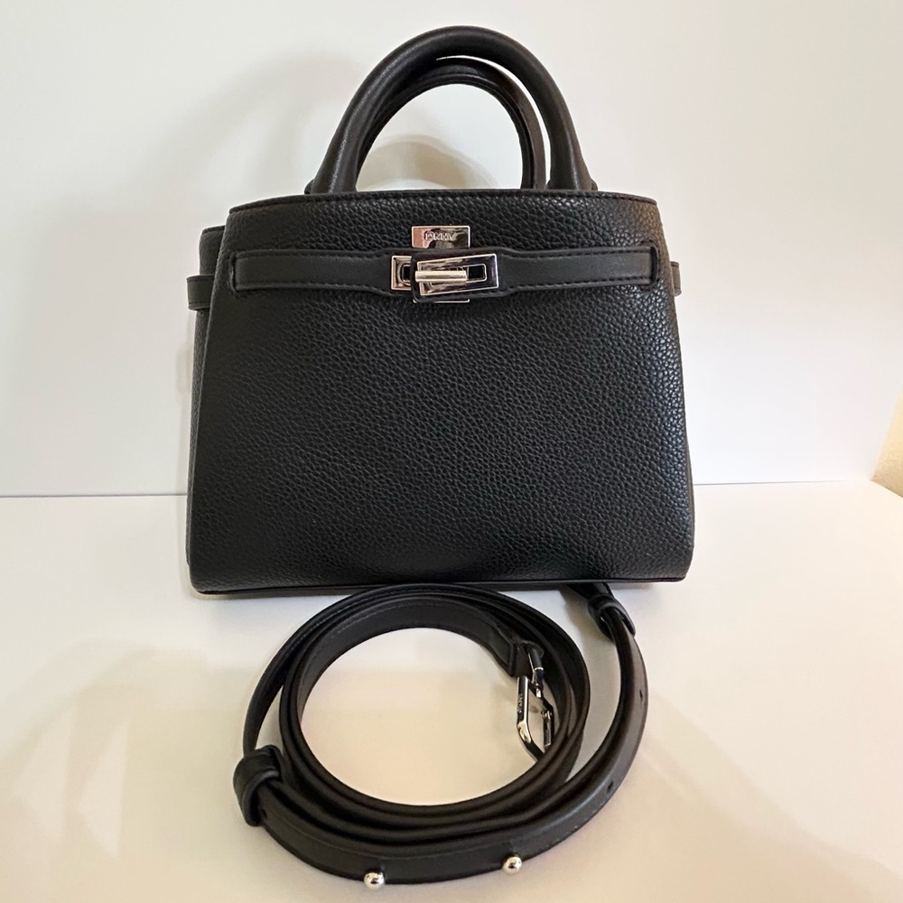 DKNY Black Leather Satchel Crossbody w/Silver Hardware.